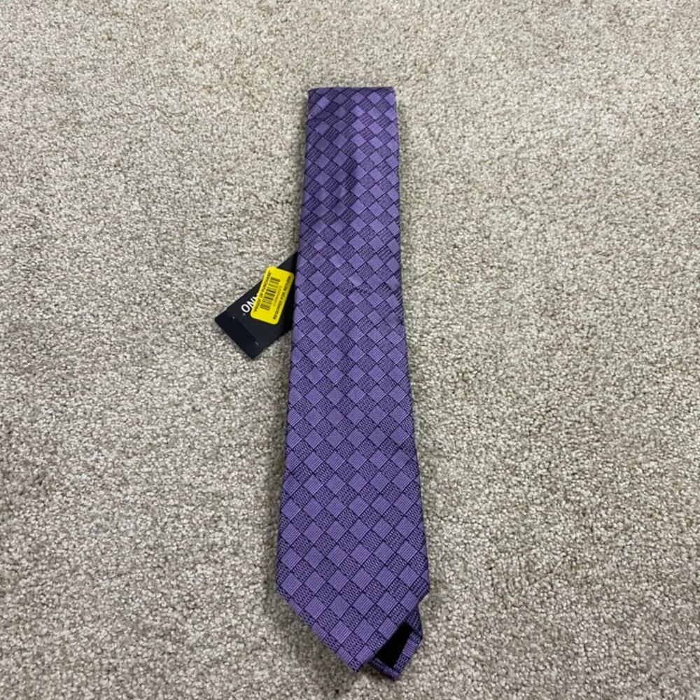 Murano Tie Mens Silk Checkered Purple Geomtric Formal Wedding Preppy Suit
